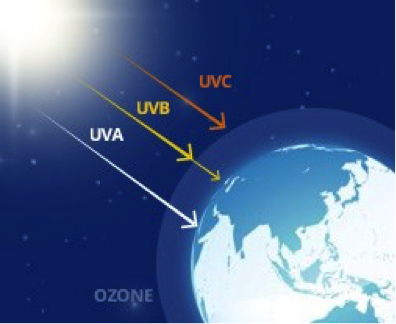UVC - они обладают самой сильной энергией, намного превосходящей лучи UVA / UVB, НО они не могут проникнуть в нашу атмосферу - поэтому они играют очень ограниченную роль в заболеваниях раком кожи